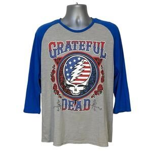 Grateful Dead 3/4 Sleeve Raglan Tee Men’s Large Skull 1965 Blue